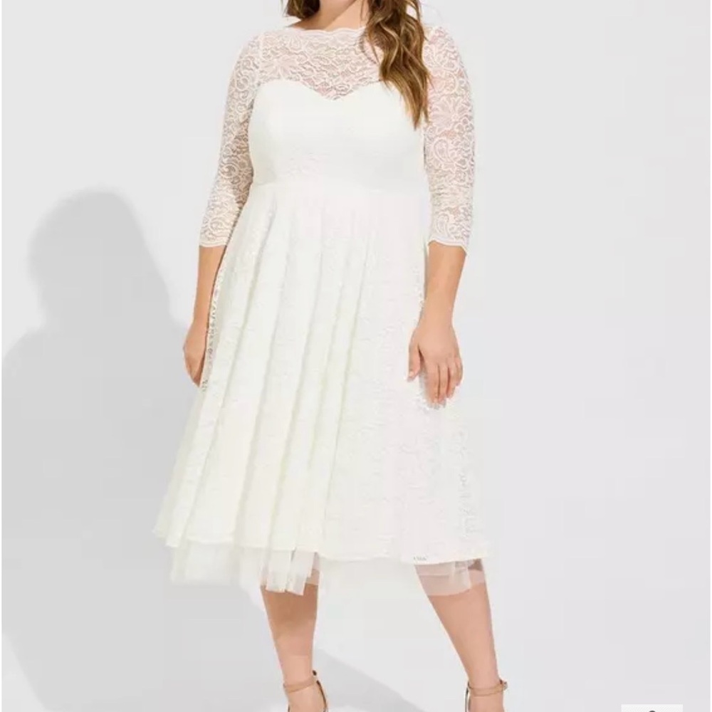 torrid White Lace Midi Fit & Flare Dress